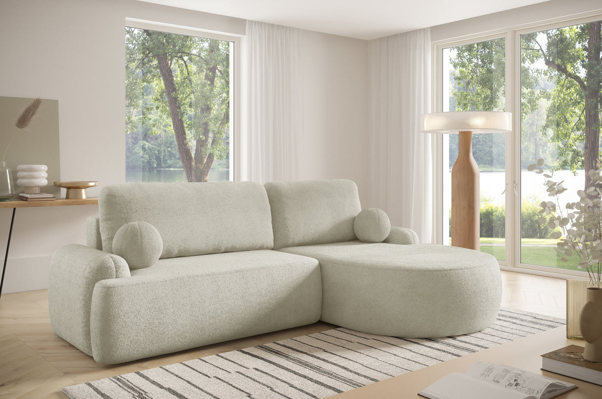 ROHOVÁ ROZKLÁDACÍ POHOVKA LUNA 264CM univerzální PRAVÝ/LEVÝ ROH / LÁTKA ODOLNÁ PROTI SKVRNÁM PĚNA