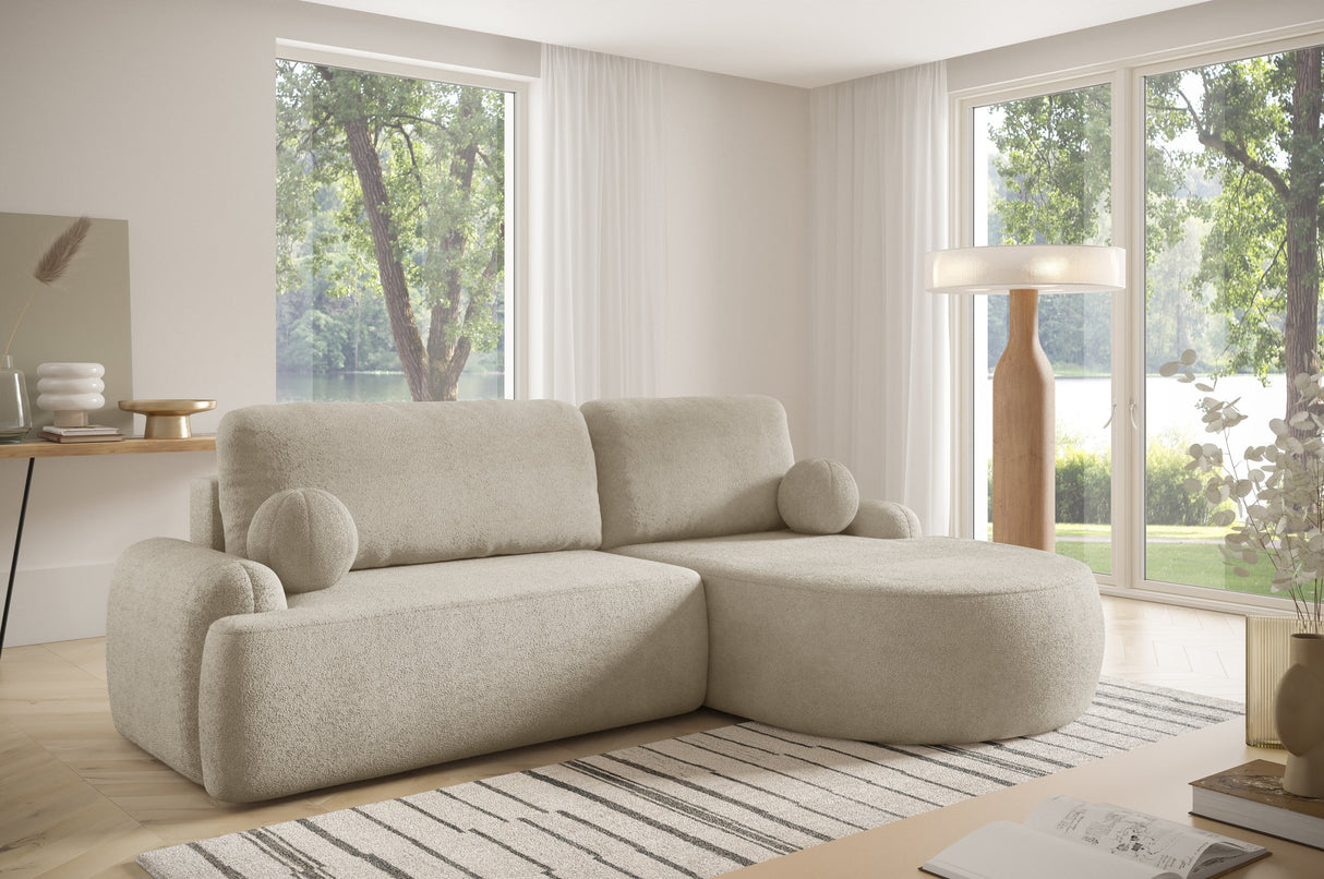 ROHOVÁ ROZKLÁDACÍ POHOVKA LUNA 264CM univerzální PRAVÝ/LEVÝ ROH / LÁTKA ODOLNÁ PROTI SKVRNÁM PĚNA