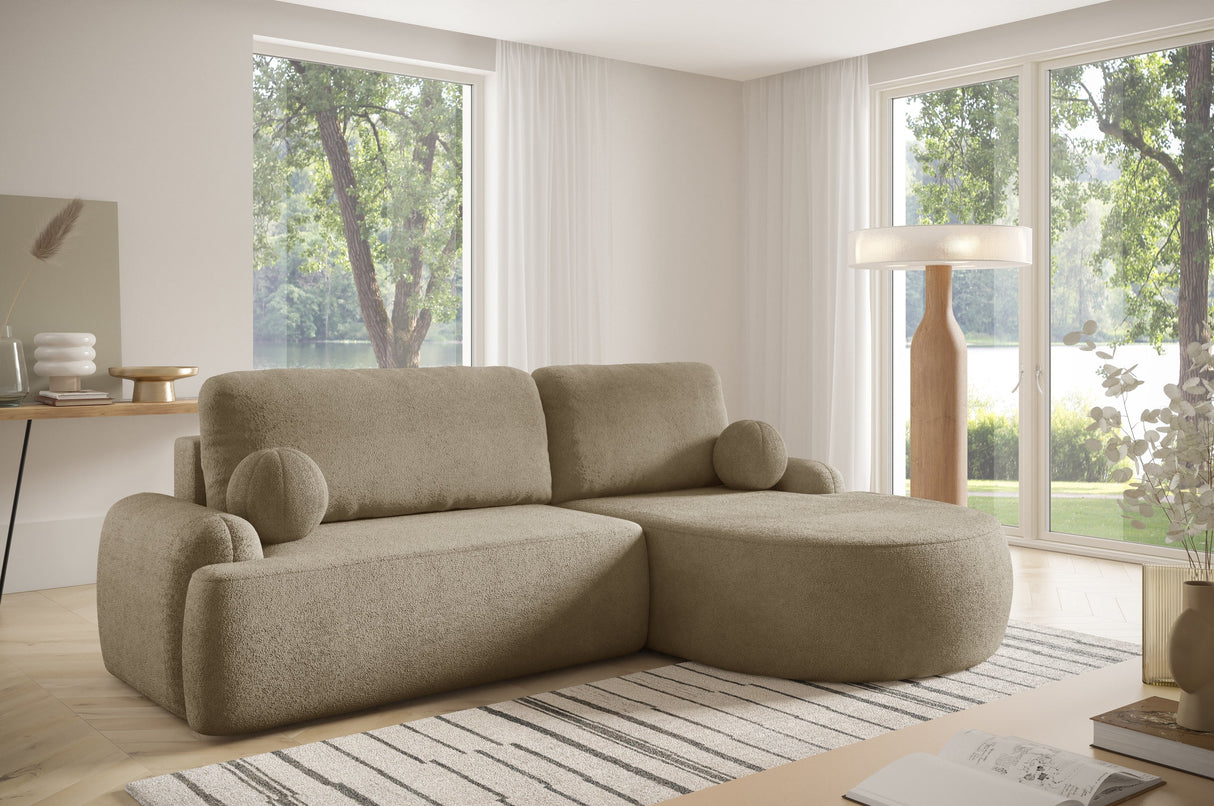 ROHOVÁ ROZKLÁDACÍ POHOVKA LUNA 264CM univerzální PRAVÝ/LEVÝ ROH / LÁTKA ODOLNÁ PROTI SKVRNÁM PĚNA