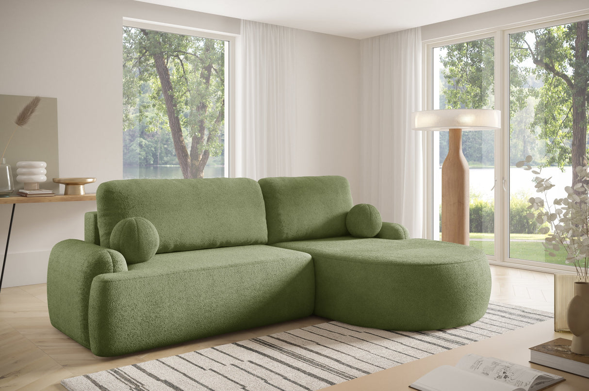 ROHOVÁ ROZKLÁDACÍ POHOVKA LUNA 264CM univerzální PRAVÝ/LEVÝ ROH / LÁTKA ODOLNÁ PROTI SKVRNÁM PĚNA