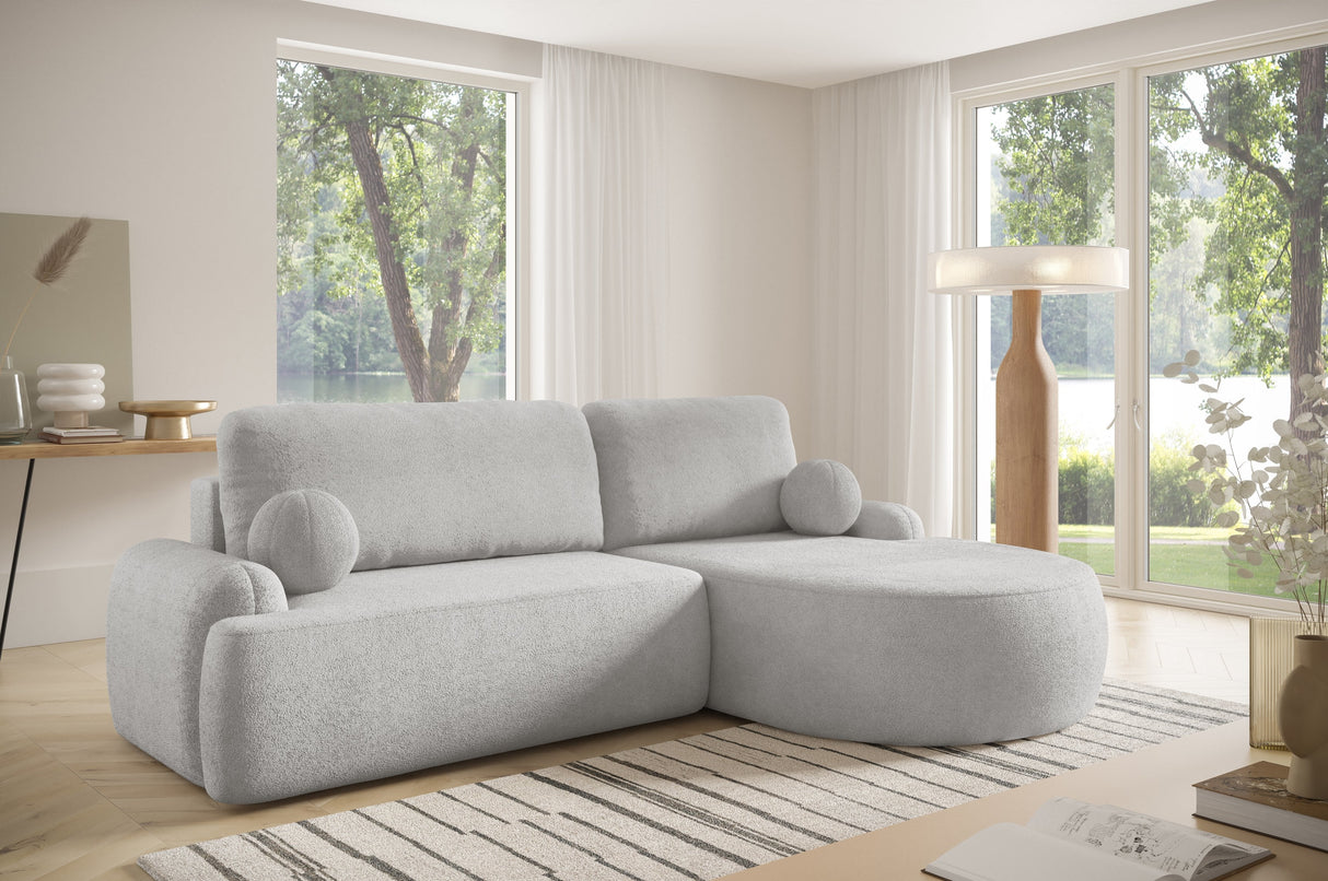 ROHOVÁ ROZKLÁDACÍ POHOVKA LUNA 264CM univerzální PRAVÝ/LEVÝ ROH / LÁTKA ODOLNÁ PROTI SKVRNÁM PĚNA