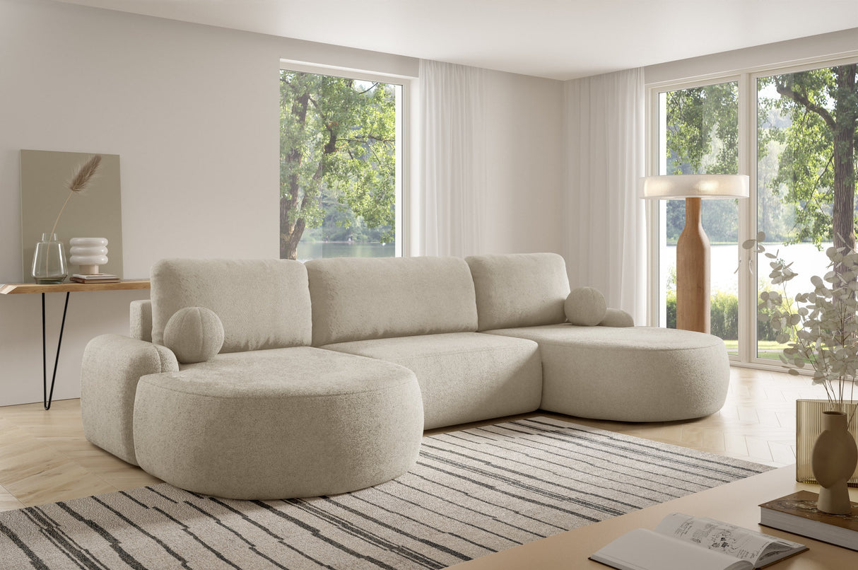 Sofa narożna rozkładana LUNA U 380cm uniwersalna prawa/lewa strona narożna / pianka tkanina odporna na plamy