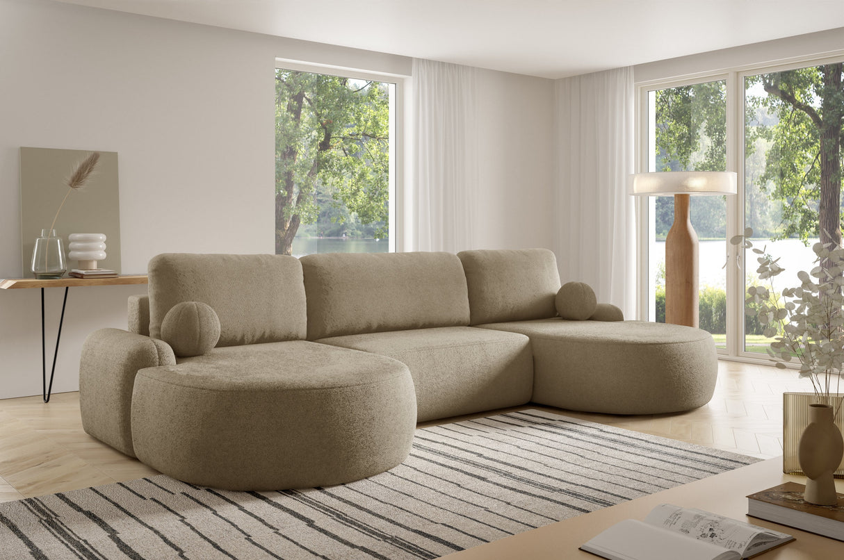 Sofa narożna rozkładana LUNA U 380cm uniwersalna prawa/lewa strona narożna / pianka tkanina odporna na plamy