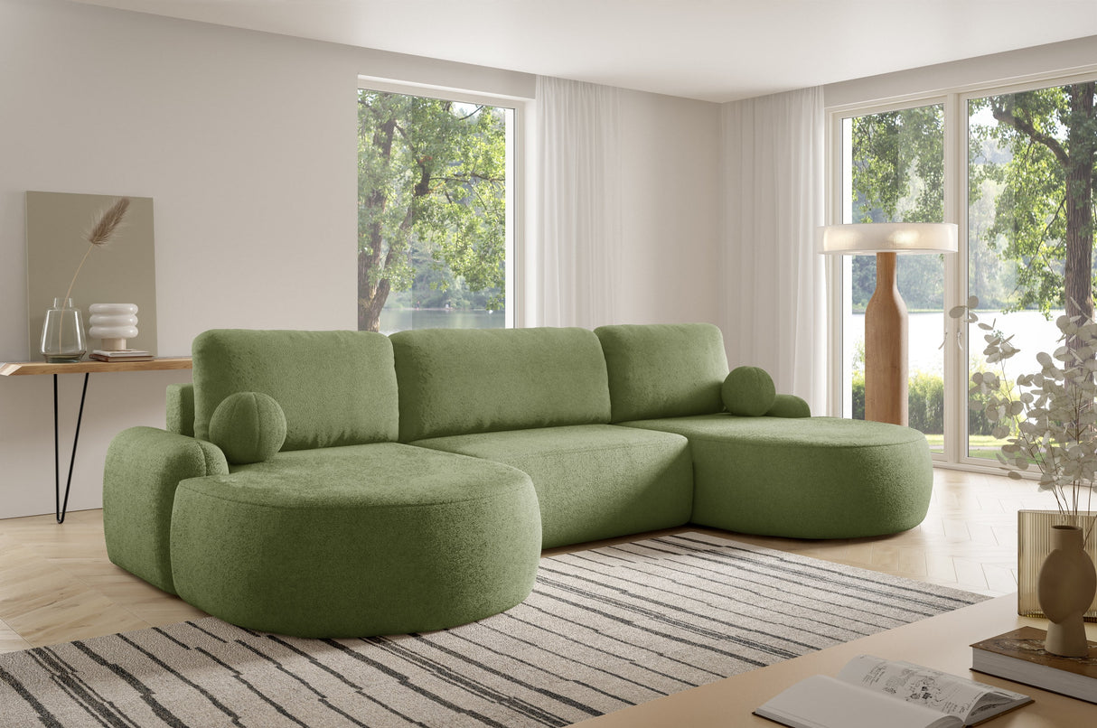 Sofa narożna rozkładana LUNA U 380cm uniwersalna prawa/lewa strona narożna / pianka tkanina odporna na plamy