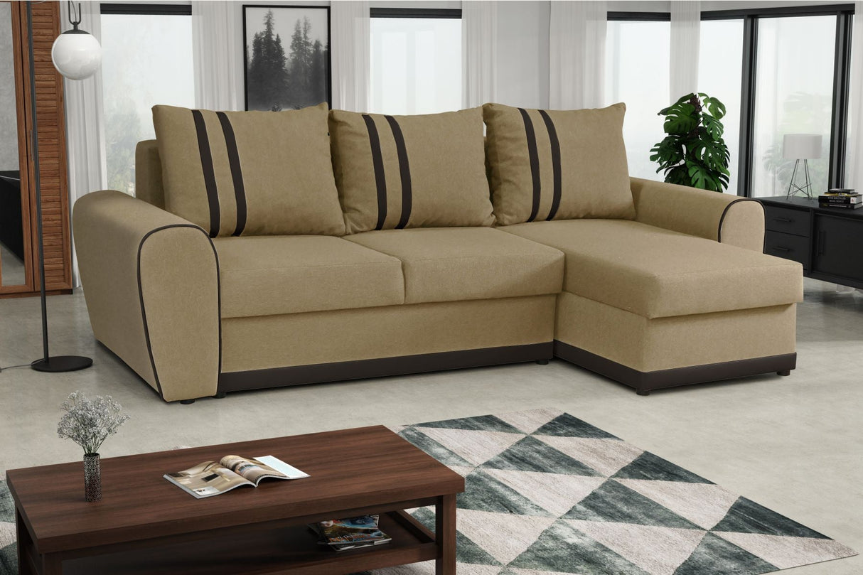 ECKSOFA BETT DORIS 246CM 2X STAURAUM UNIVERSAL RECHTE/LINKE ECKE / BONELLFEDERN + SCHAUMSTOFF