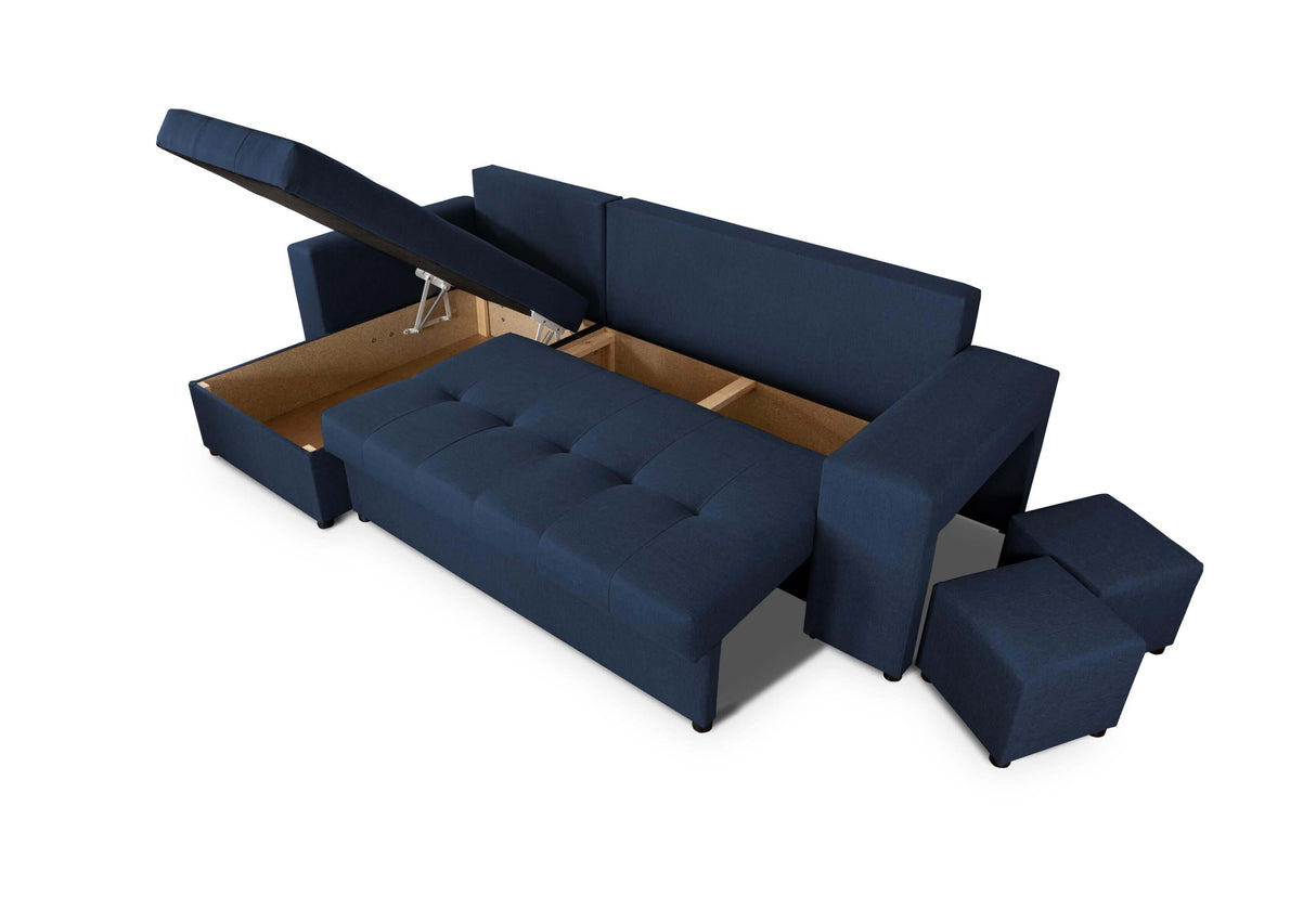 ECKSOFA BETT LEON 255CM 2X STAURAUM UNIVERSALE ECKE RECHTS/LINKS ECKE / BONELLFEDERN + SCHAUMSTOFF