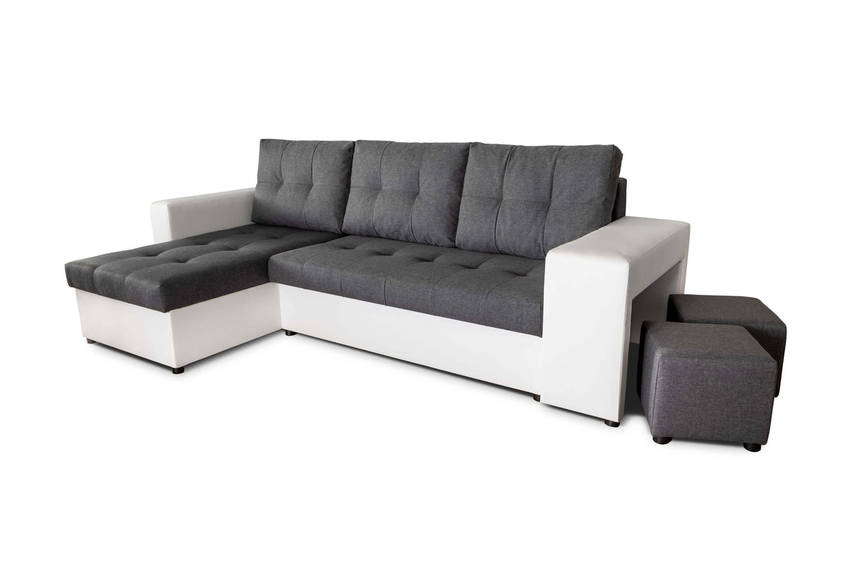 ECKSOFA BETT LEON 255CM 2X STAURAUM UNIVERSALE ECKE RECHTS/LINKS ECKE / BONELLFEDERN + SCHAUMSTOFF