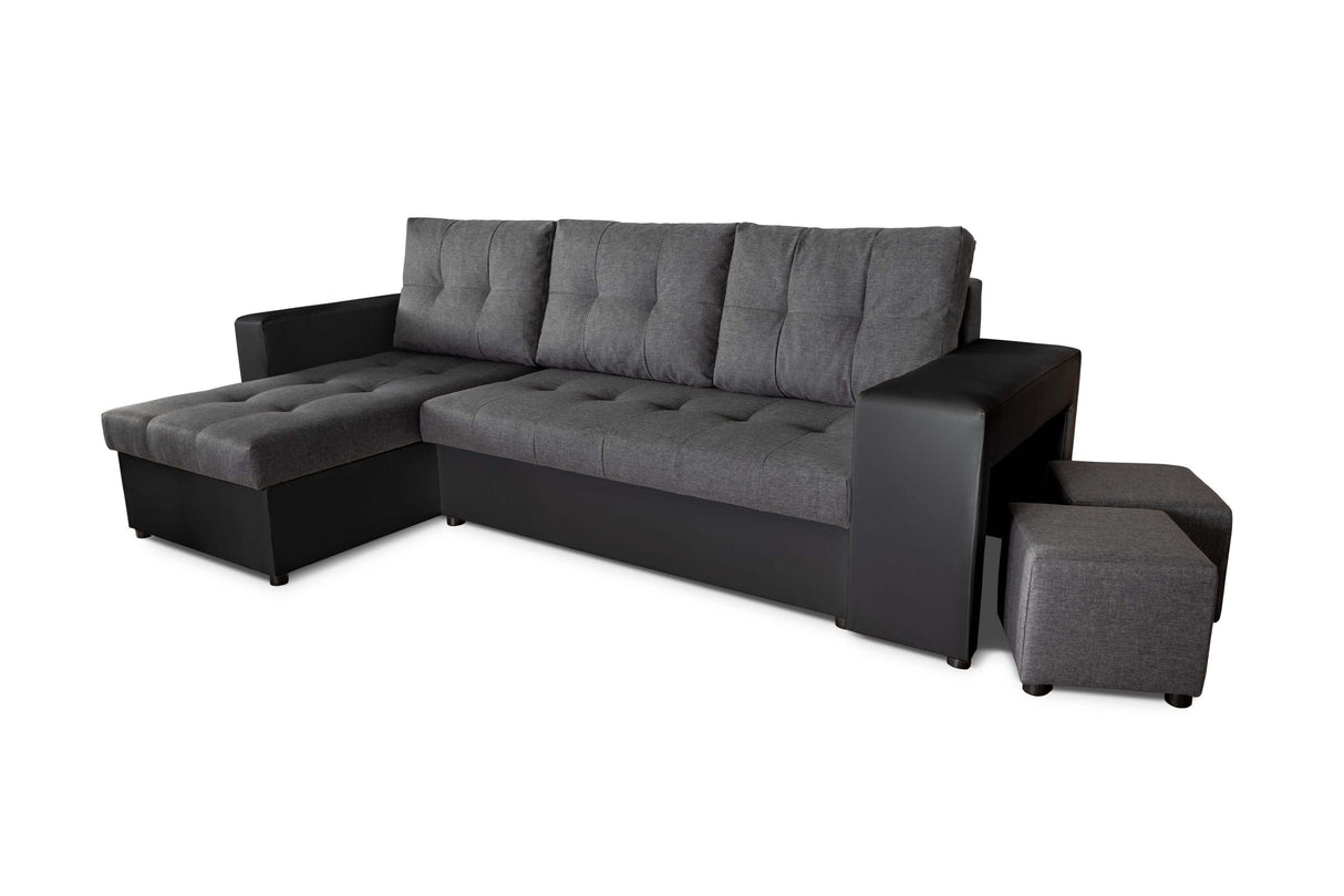 ECKSOFA BETT LEON 255CM 2X STAURAUM UNIVERSALE ECKE RECHTS/LINKS ECKE / BONELLFEDERN + SCHAUMSTOFF