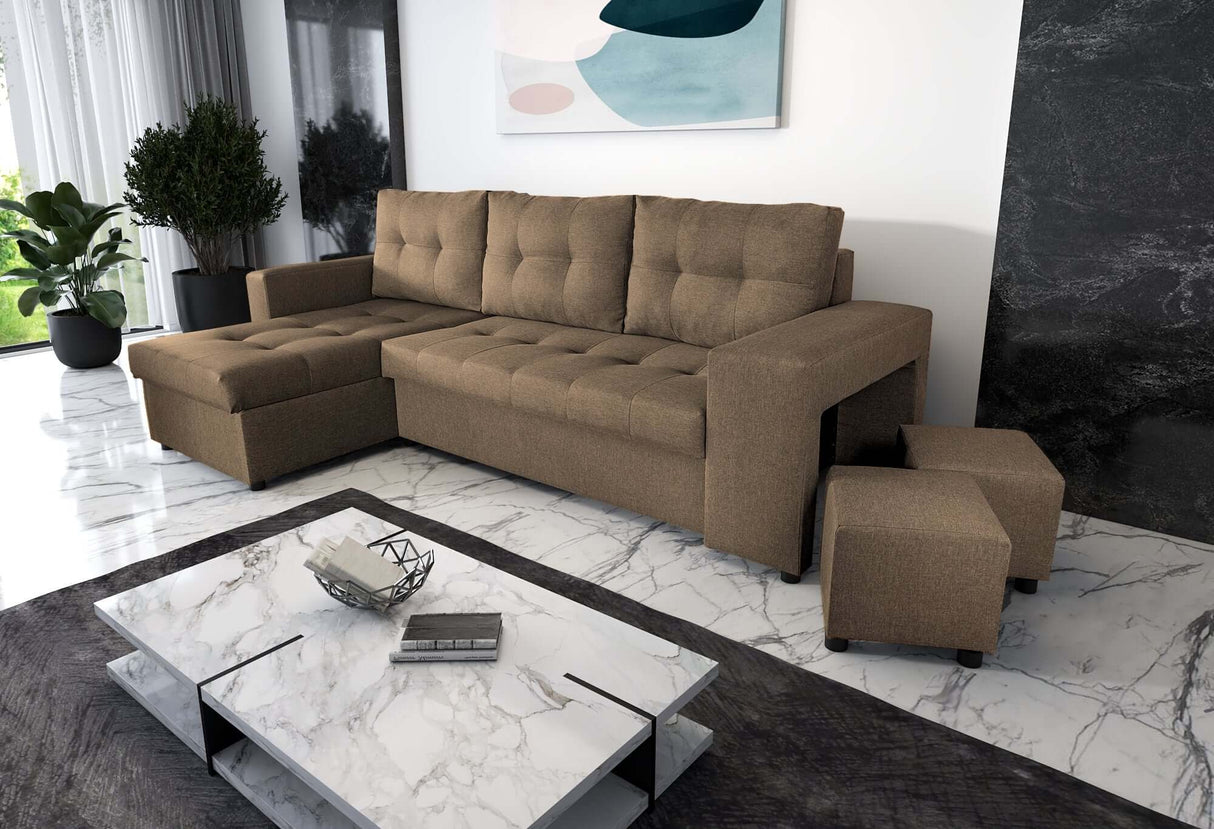 ECKSOFA BETT LEON 255CM 2X STAURAUM UNIVERSALE ECKE RECHTS/LINKS ECKE / BONELLFEDERN + SCHAUMSTOFF