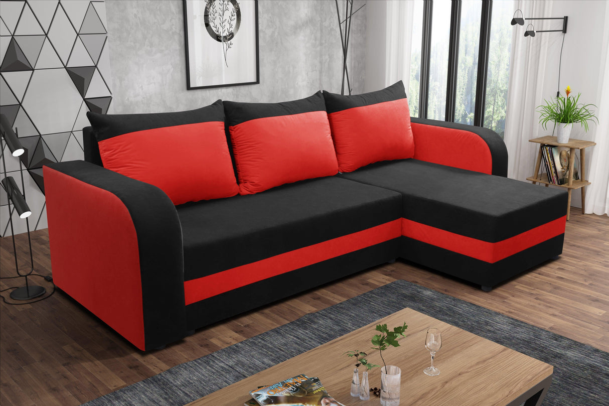 Sofa narożna rozkładana ALEXA czarna / czerwona 238cm uniwersalna prawa / lewa narożna / pianka