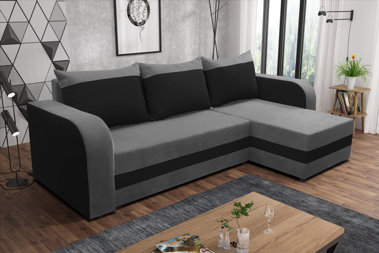 Sofa narożna rozkładana ALEXA SZARA / CZARNY 238cm uniwersalna narożna prawa/lewa / pianka