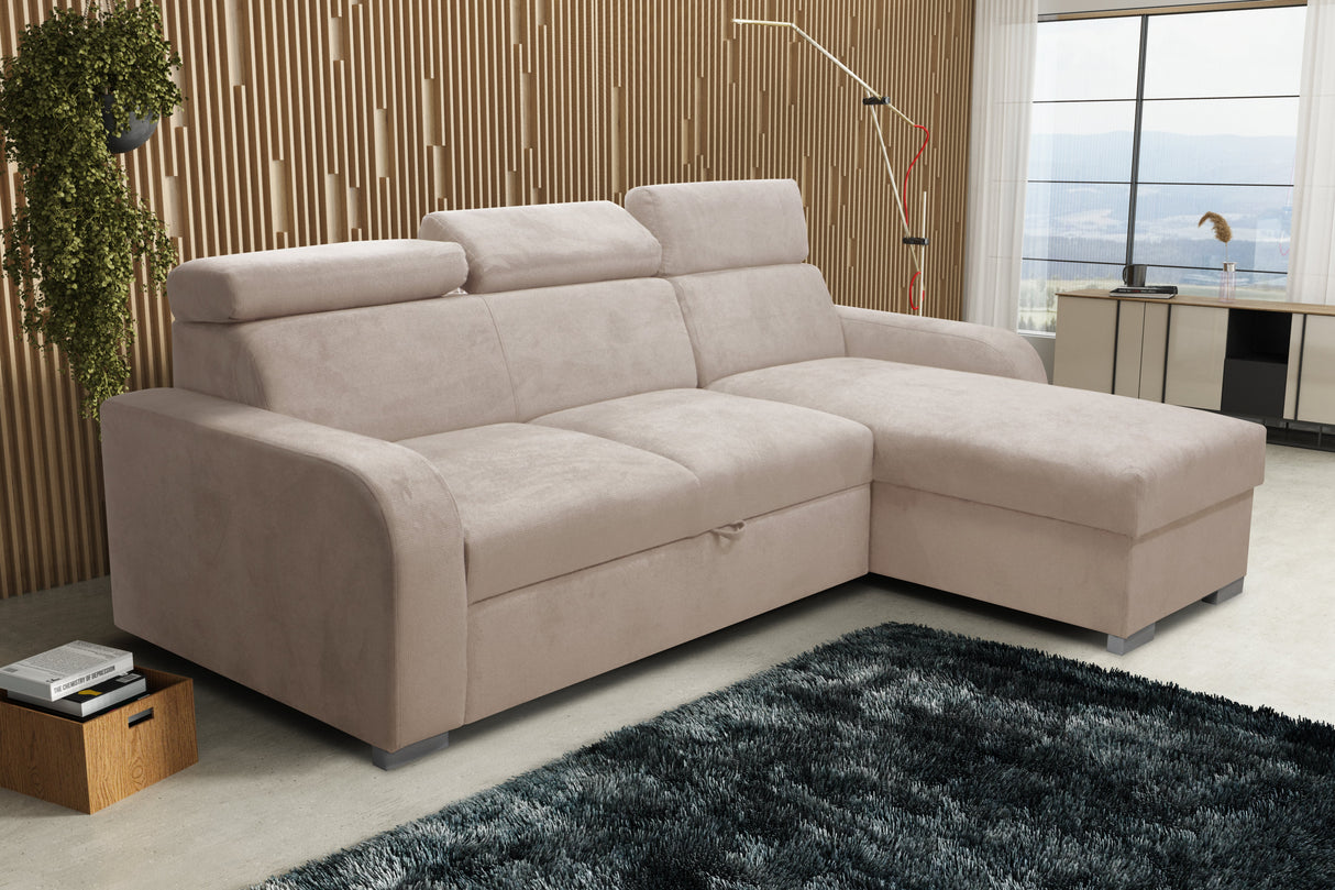 UNIWERSALNA ROZKŁADANA SOFA NAROŻNA ASTEE 235CM ŁATWA W CZYSZCZENIU TKANINA REGULOWANY ZAGŁÓWEK WYBÓR KOLORÓW/SPRĘŻYN + PIANKA
