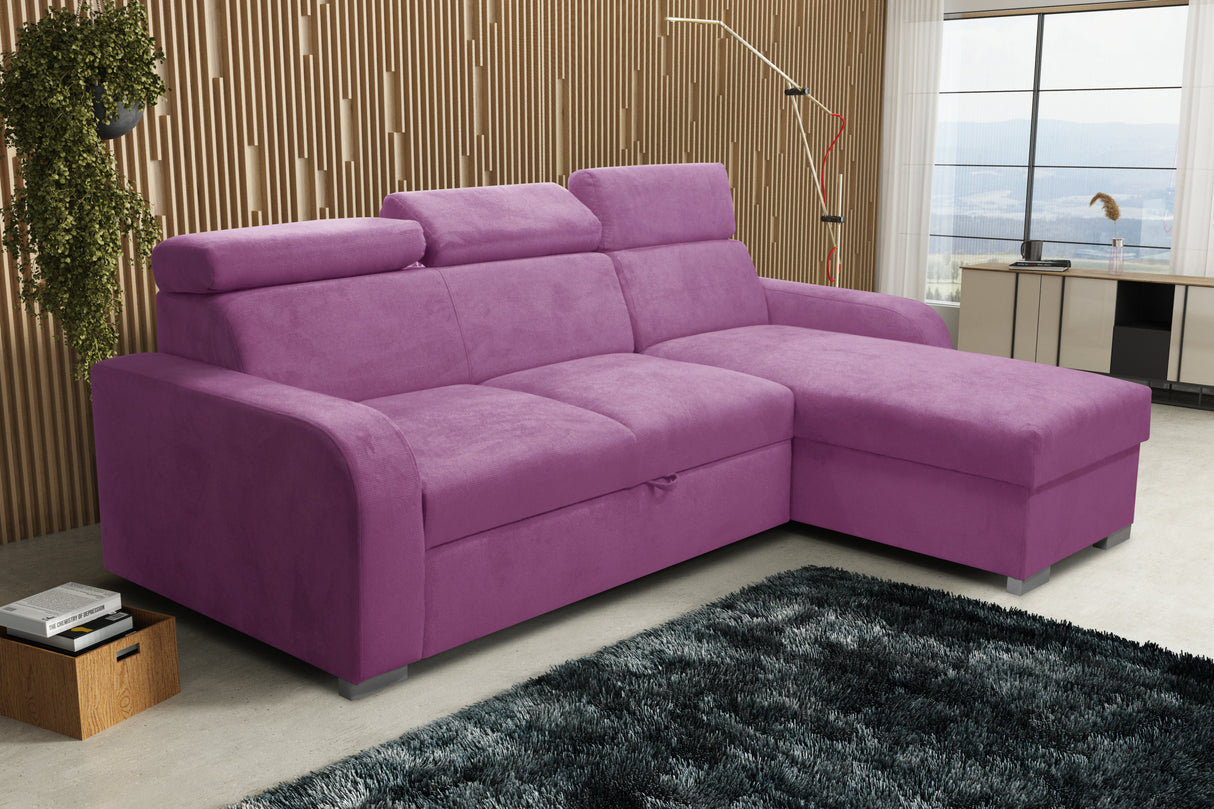 UNIWERSALNA ROZKŁADANA SOFA NAROŻNA ASTEE 235CM ŁATWA W CZYSZCZENIU TKANINA REGULOWANY ZAGŁÓWEK WYBÓR KOLORÓW/SPRĘŻYN + PIANKA
