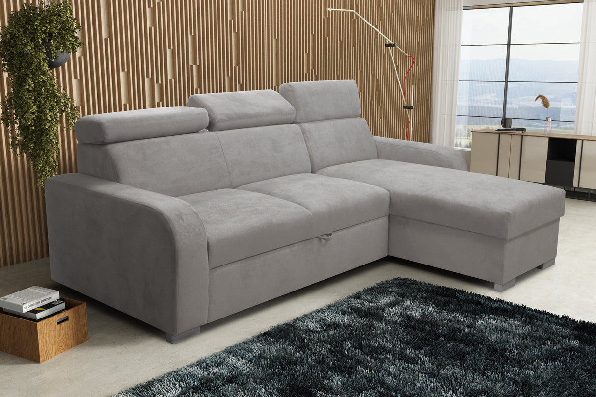 UNIWERSALNA ROZKŁADANA SOFA NAROŻNA ASTEE 235CM ŁATWA W CZYSZCZENIU TKANINA REGULOWANY ZAGŁÓWEK WYBÓR KOLORÓW/SPRĘŻYN + PIANKA