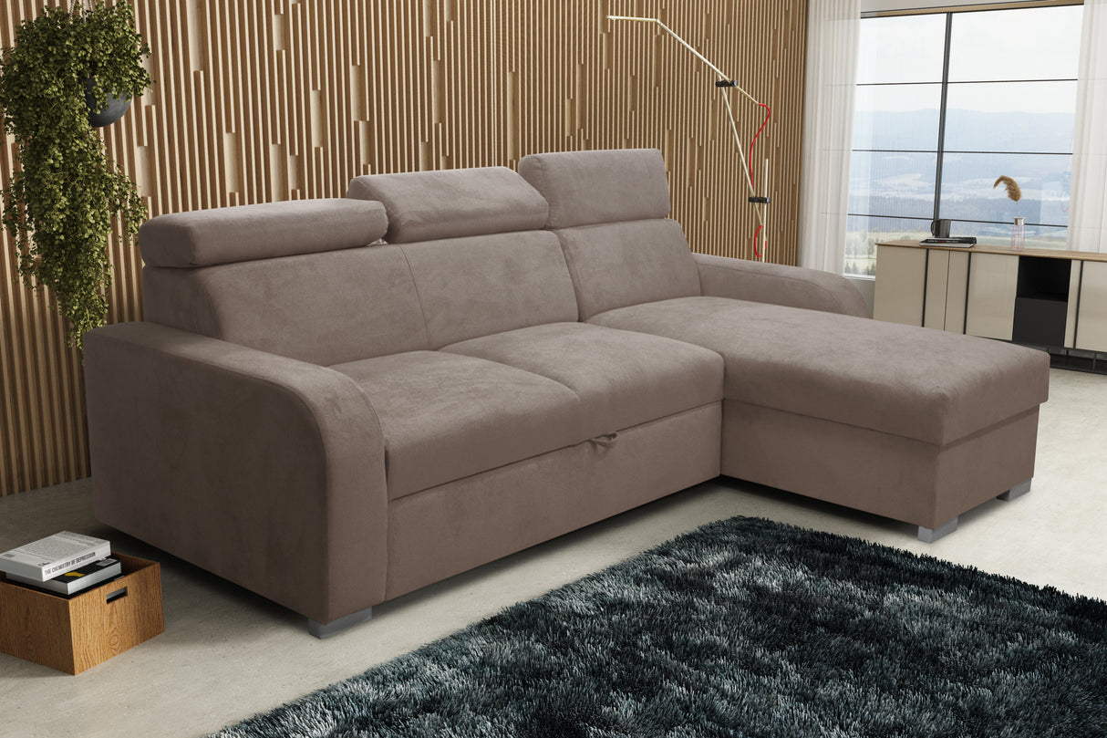 UNIWERSALNA ROZKŁADANA SOFA NAROŻNA ASTEE 235CM ŁATWA W CZYSZCZENIU TKANINA REGULOWANY ZAGŁÓWEK WYBÓR KOLORÓW/SPRĘŻYN + PIANKA