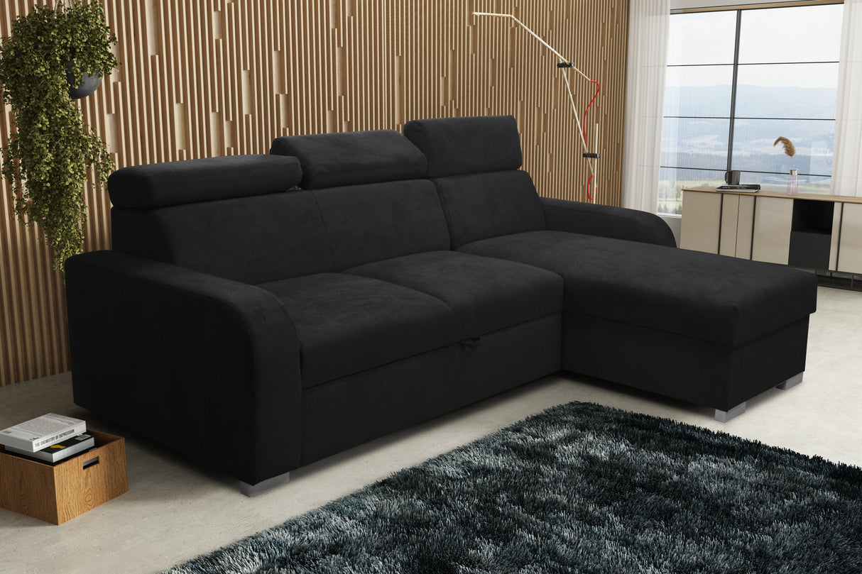 UNIWERSALNA ROZKŁADANA SOFA NAROŻNA ASTEE 235CM ŁATWA W CZYSZCZENIU TKANINA REGULOWANY ZAGŁÓWEK WYBÓR KOLORÓW/SPRĘŻYN + PIANKA