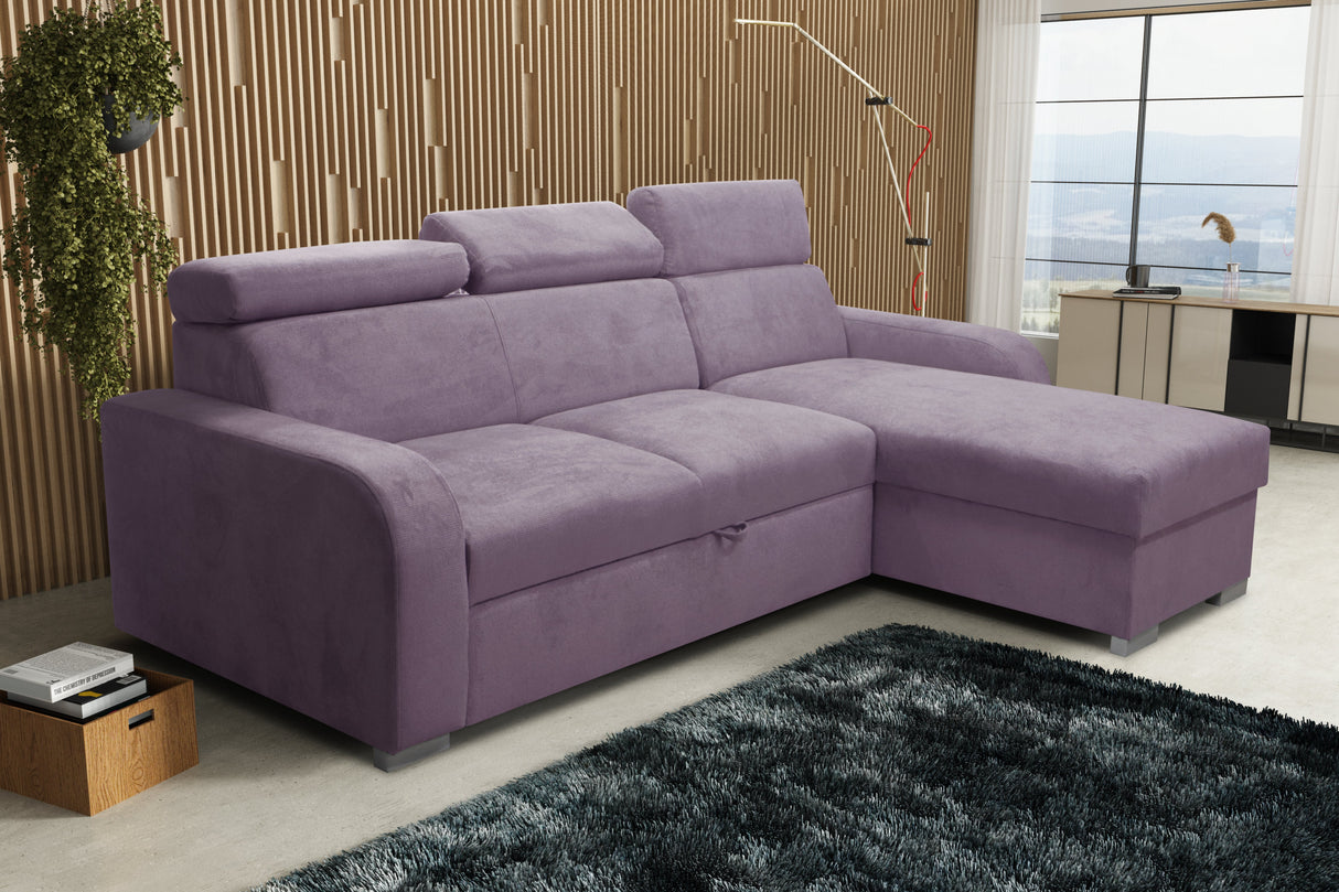 UNIWERSALNA ROZKŁADANA SOFA NAROŻNA ASTEE 235CM ŁATWA W CZYSZCZENIU TKANINA REGULOWANY ZAGŁÓWEK WYBÓR KOLORÓW/SPRĘŻYN + PIANKA