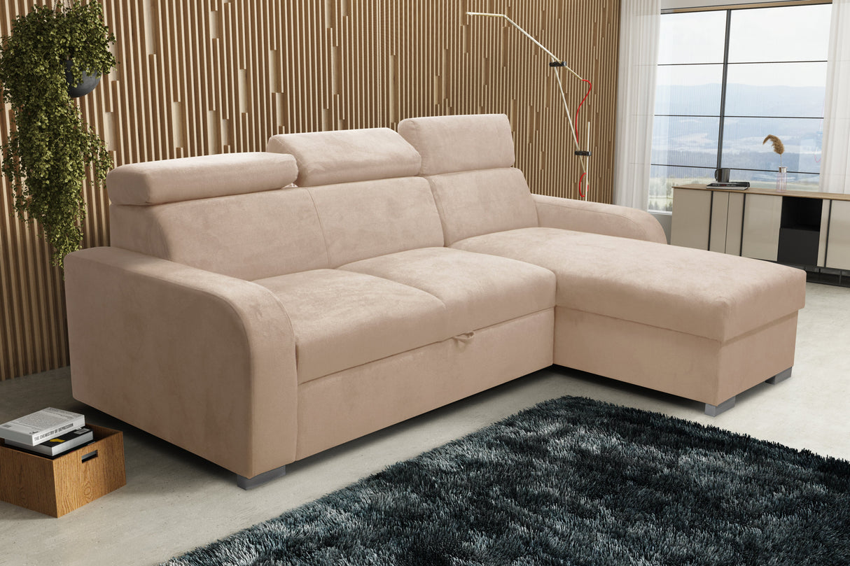 UNIWERSALNA ROZKŁADANA SOFA NAROŻNA ASTEE 235CM ŁATWA W CZYSZCZENIU TKANINA REGULOWANY ZAGŁÓWEK WYBÓR KOLORÓW/SPRĘŻYN + PIANKA