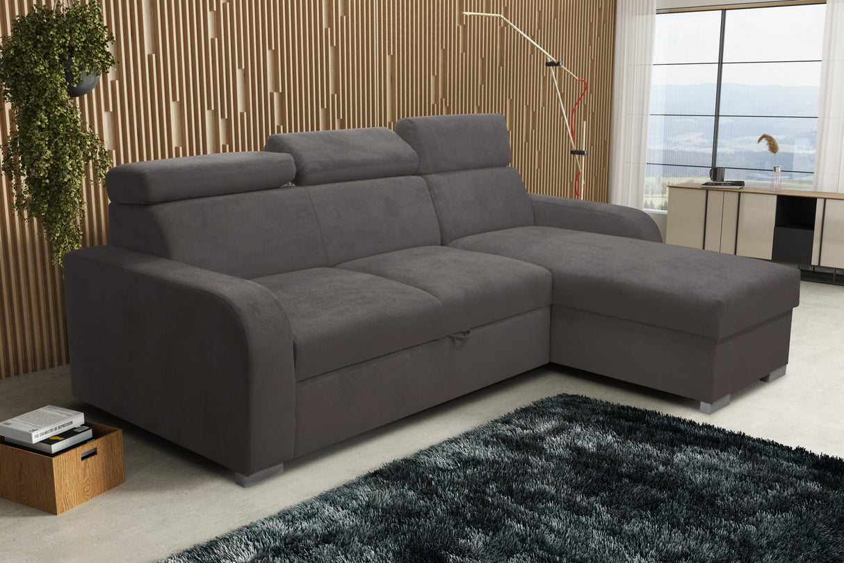 UNIWERSALNA ROZKŁADANA SOFA NAROŻNA ASTEE 235CM ŁATWA W CZYSZCZENIU TKANINA REGULOWANY ZAGŁÓWEK WYBÓR KOLORÓW/SPRĘŻYN + PIANKA