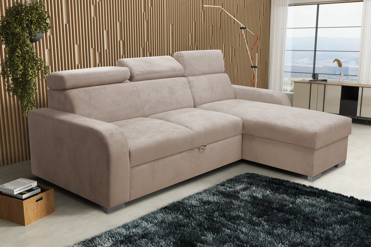 UNIWERSALNA ROZKŁADANA SOFA NAROŻNA ASTEE 235CM ŁATWA W CZYSZCZENIU TKANINA REGULOWANY ZAGŁÓWEK WYBÓR KOLORÓW/SPRĘŻYN + PIANKA