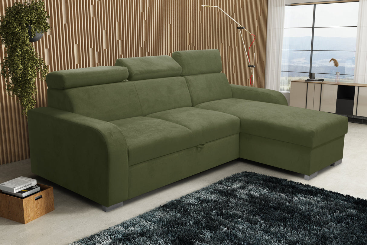 UNIWERSALNA ROZKŁADANA SOFA NAROŻNA ASTEE 235CM ŁATWA W CZYSZCZENIU TKANINA REGULOWANY ZAGŁÓWEK WYBÓR KOLORÓW/SPRĘŻYN + PIANKA