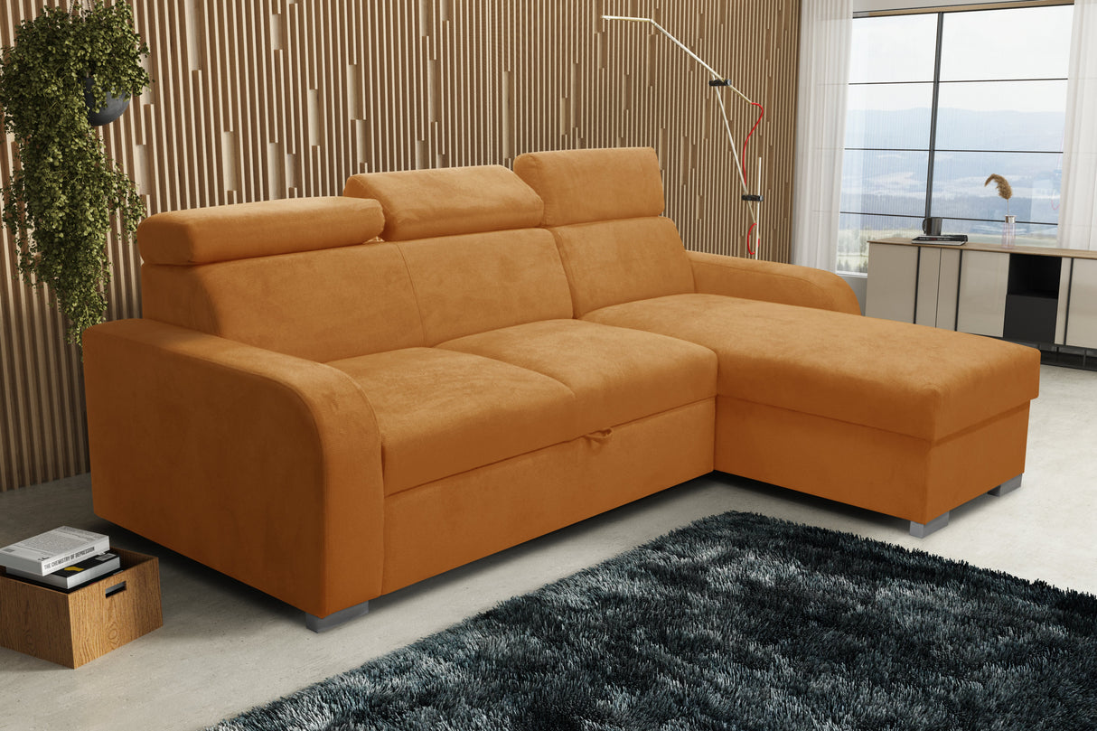 UNIWERSALNA ROZKŁADANA SOFA NAROŻNA ASTEE 235CM ŁATWA W CZYSZCZENIU TKANINA REGULOWANY ZAGŁÓWEK WYBÓR KOLORÓW/SPRĘŻYN + PIANKA