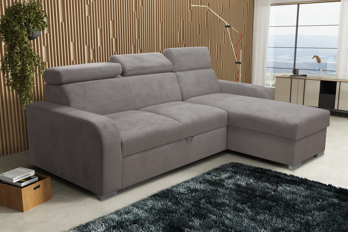 UNIWERSALNA ROZKŁADANA SOFA NAROŻNA ASTEE 235CM ŁATWA W CZYSZCZENIU TKANINA REGULOWANY ZAGŁÓWEK WYBÓR KOLORÓW/SPRĘŻYN + PIANKA