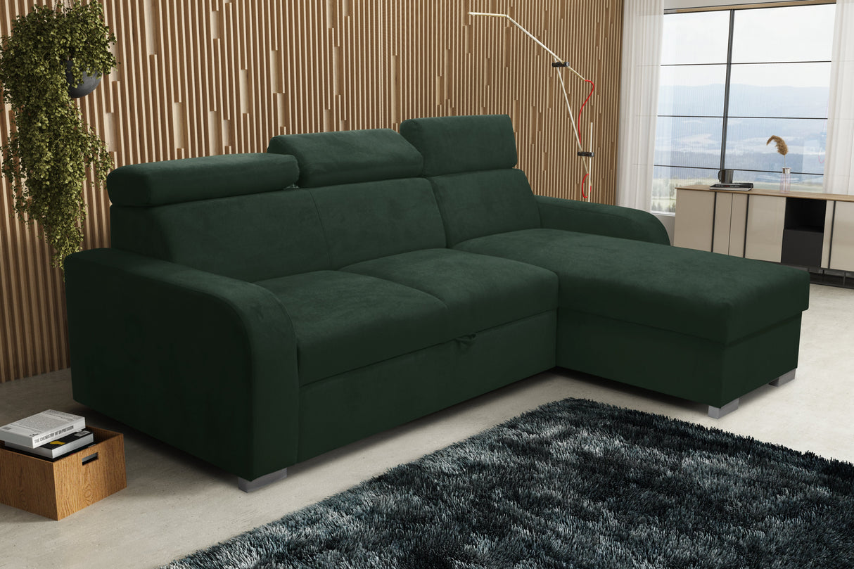 UNIWERSALNA ROZKŁADANA SOFA NAROŻNA ASTEE 235CM ŁATWA W CZYSZCZENIU TKANINA REGULOWANY ZAGŁÓWEK WYBÓR KOLORÓW/SPRĘŻYN + PIANKA