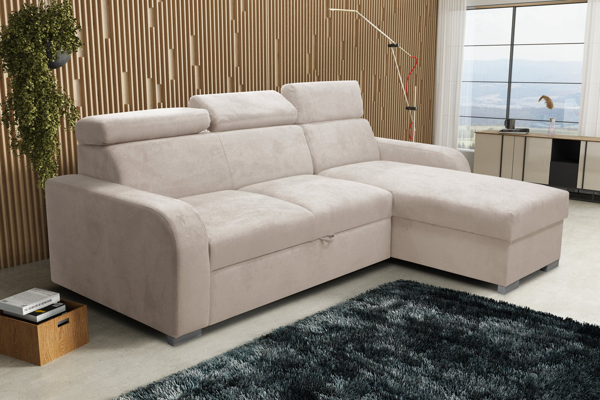 UNIWERSALNA ROZKŁADANA SOFA NAROŻNA ASTEE 235CM ŁATWA W CZYSZCZENIU TKANINA REGULOWANY ZAGŁÓWEK WYBÓR KOLORÓW/SPRĘŻYN + PIANKA