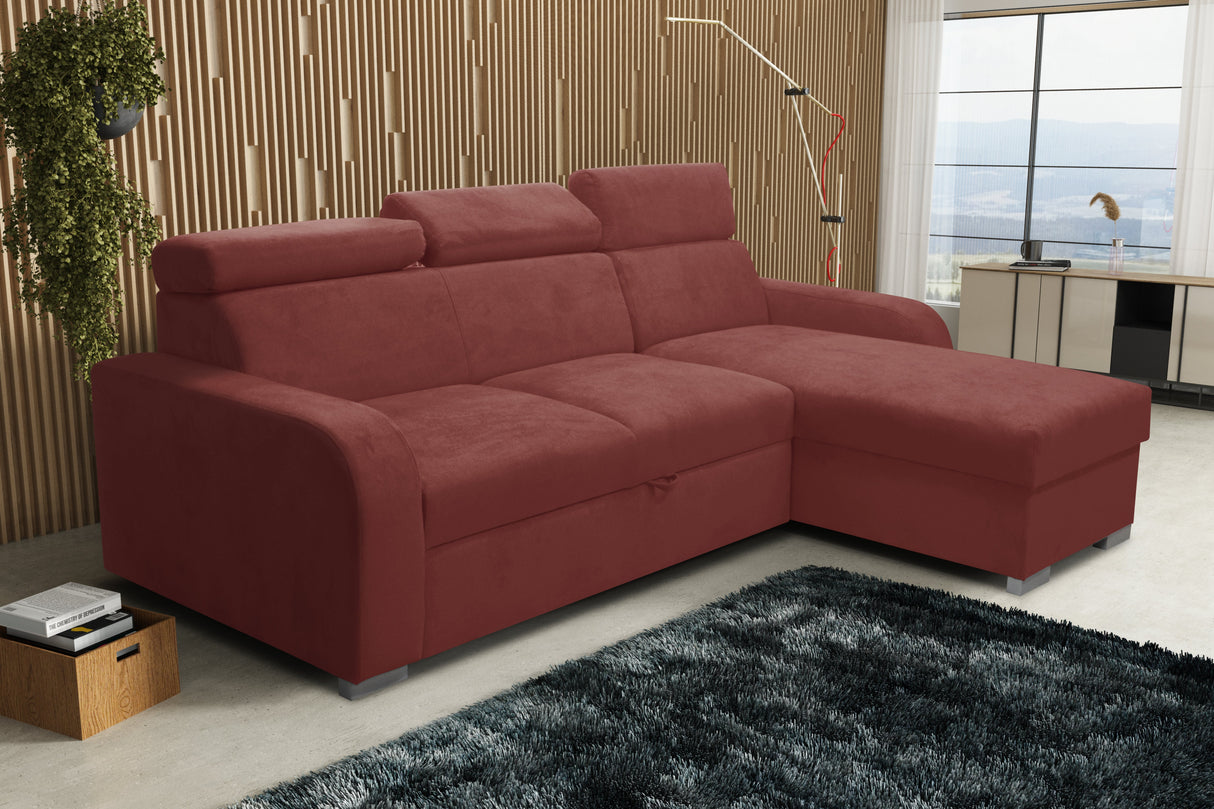 UNIWERSALNA ROZKŁADANA SOFA NAROŻNA ASTEE 235CM ŁATWA W CZYSZCZENIU TKANINA REGULOWANY ZAGŁÓWEK WYBÓR KOLORÓW/SPRĘŻYN + PIANKA