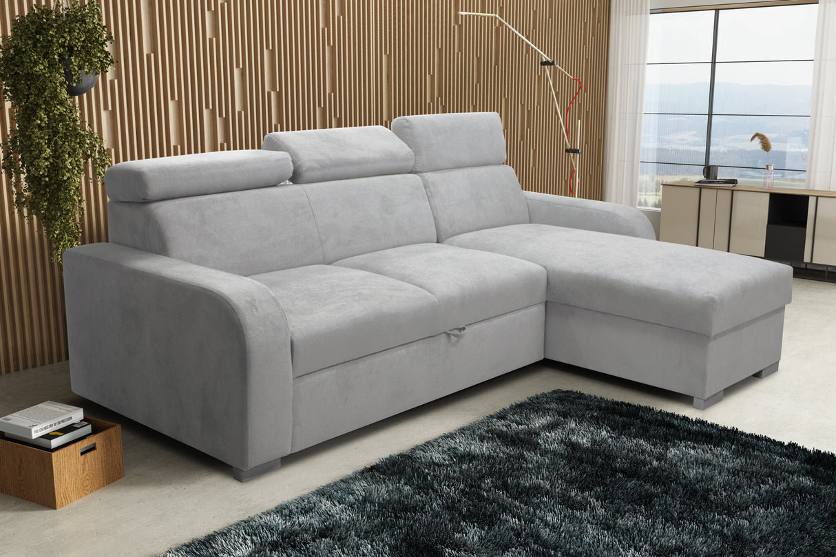 UNIWERSALNA ROZKŁADANA SOFA NAROŻNA ASTEE 235CM ŁATWA W CZYSZCZENIU TKANINA REGULOWANY ZAGŁÓWEK WYBÓR KOLORÓW/SPRĘŻYN + PIANKA