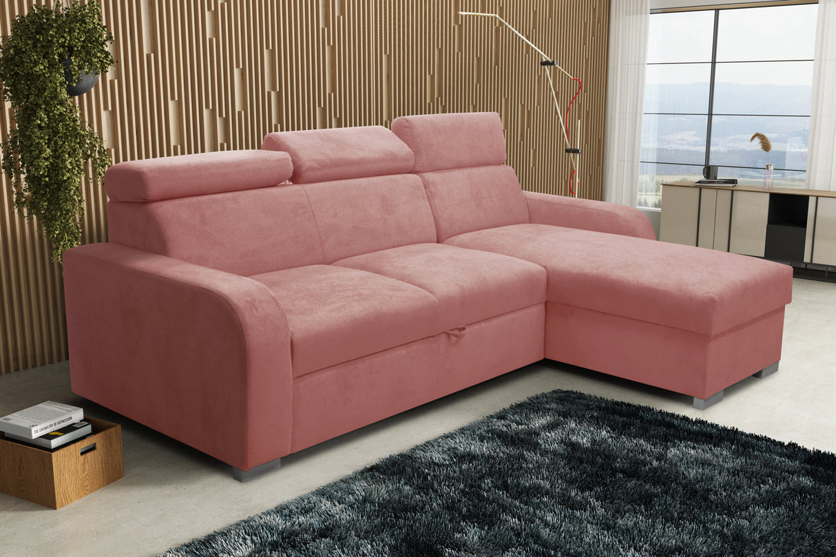 UNIWERSALNA ROZKŁADANA SOFA NAROŻNA ASTEE 235CM ŁATWA W CZYSZCZENIU TKANINA REGULOWANY ZAGŁÓWEK WYBÓR KOLORÓW/SPRĘŻYN + PIANKA