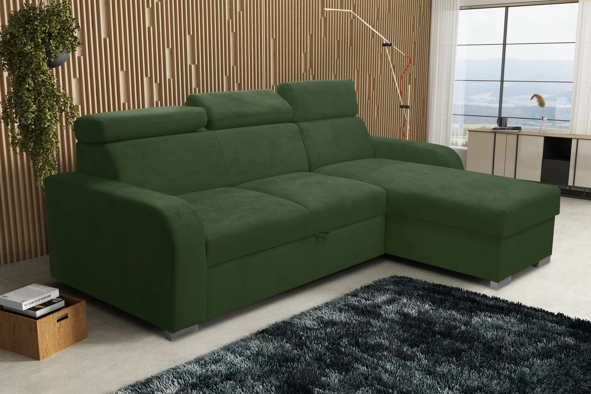 UNIWERSALNA ROZKŁADANA SOFA NAROŻNA ASTEE 235CM ŁATWA W CZYSZCZENIU TKANINA REGULOWANY ZAGŁÓWEK WYBÓR KOLORÓW/SPRĘŻYN + PIANKA