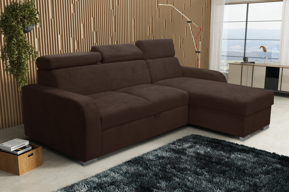 UNIWERSALNA ROZKŁADANA SOFA NAROŻNA ASTEE 235CM ŁATWA W CZYSZCZENIU TKANINA REGULOWANY ZAGŁÓWEK WYBÓR KOLORÓW/SPRĘŻYN + PIANKA