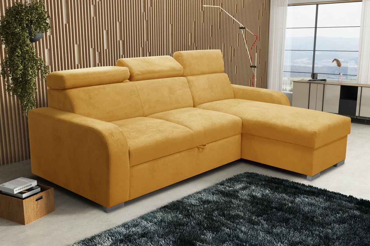 UNIWERSALNA ROZKŁADANA SOFA NAROŻNA ASTEE 235CM ŁATWA W CZYSZCZENIU TKANINA REGULOWANY ZAGŁÓWEK WYBÓR KOLORÓW/SPRĘŻYN + PIANKA