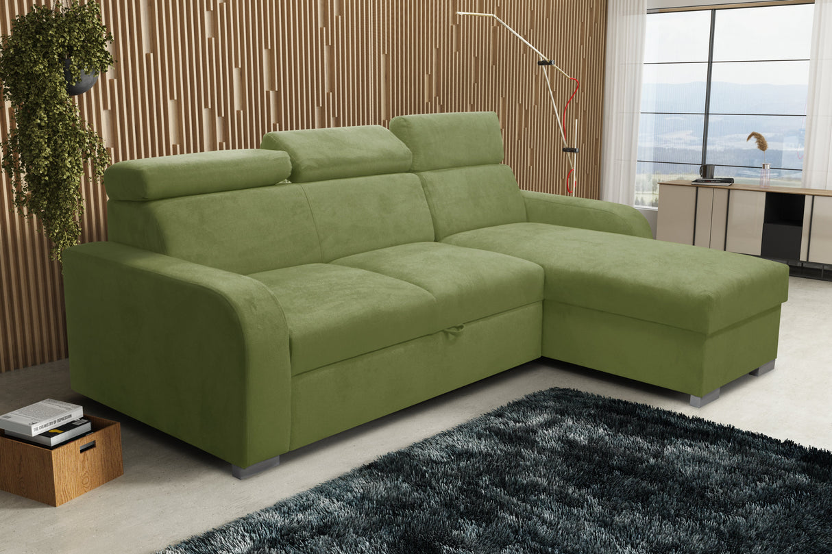 UNIWERSALNA ROZKŁADANA SOFA NAROŻNA ASTEE 235CM ŁATWA W CZYSZCZENIU TKANINA REGULOWANY ZAGŁÓWEK WYBÓR KOLORÓW/SPRĘŻYN + PIANKA