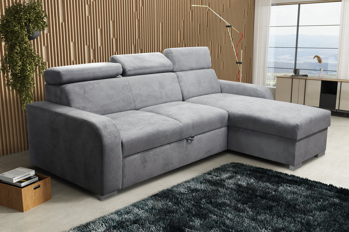 UNIWERSALNA ROZKŁADANA SOFA NAROŻNA ASTEE 235CM ŁATWA W CZYSZCZENIU TKANINA REGULOWANY ZAGŁÓWEK WYBÓR KOLORÓW/SPRĘŻYN + PIANKA