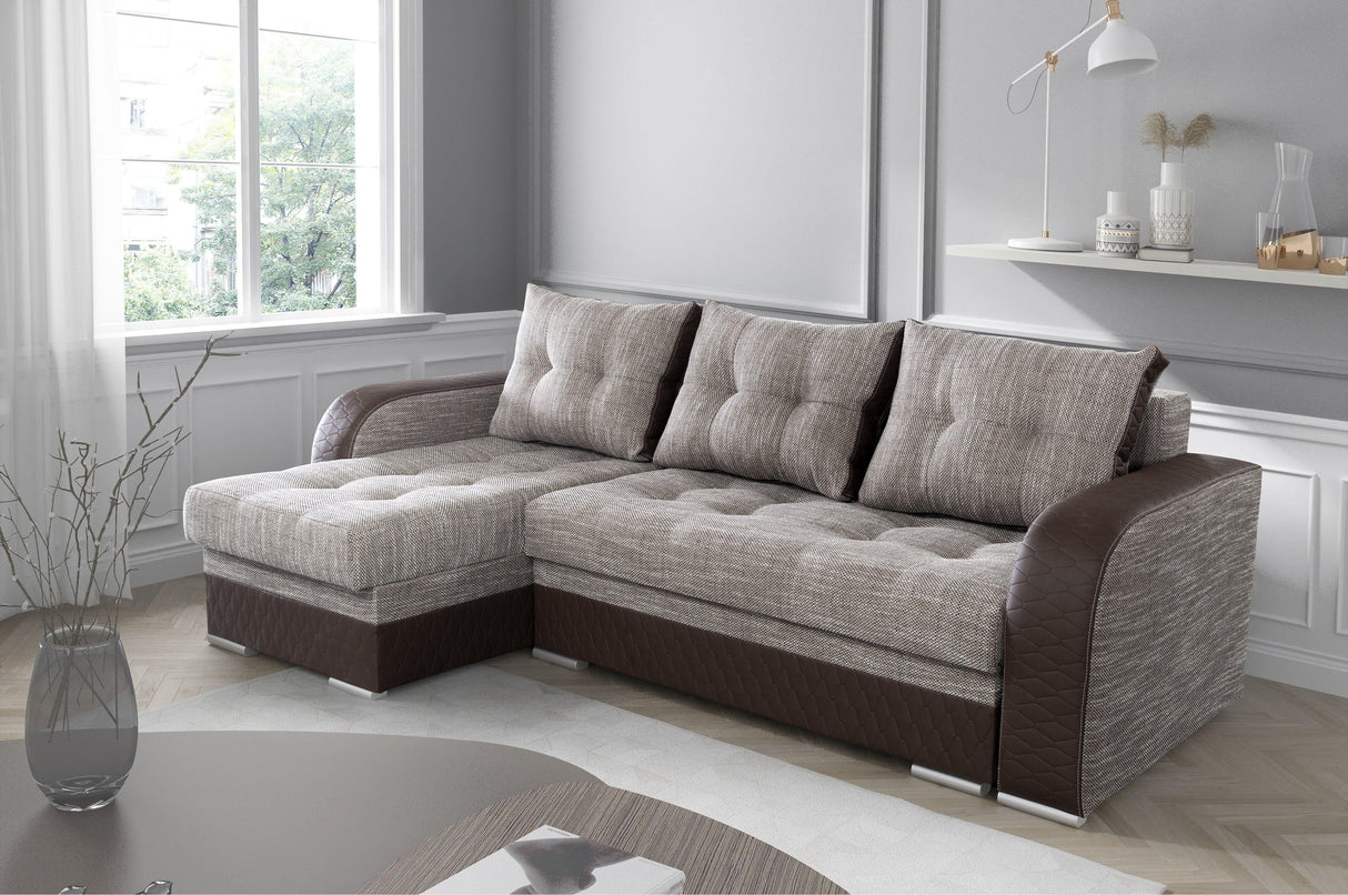ECKSOFA BETT SAM BROWN BERLIN 03 / W55 236CM 2X STAURAUM universal RECHTE/LINKE ECKE / BONELLFEDERN + SCHAUMSTOFF