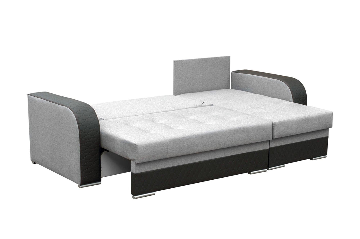 ECKSOFA BETT SAM GRAU/SCHWARZ 236CM 2X STAURAUM UNIVERSAL RECHTE/LINKE ECKE / BONELLFEDERN + SCHAUMSTOFF