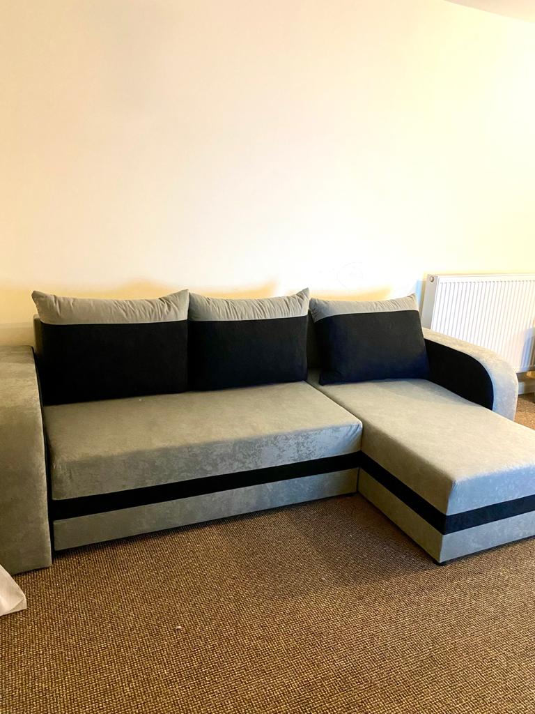 Sofa narożna rozkładana ALEXA SZARA / CZARNY 238cm uniwersalna narożna prawa/lewa / pianka