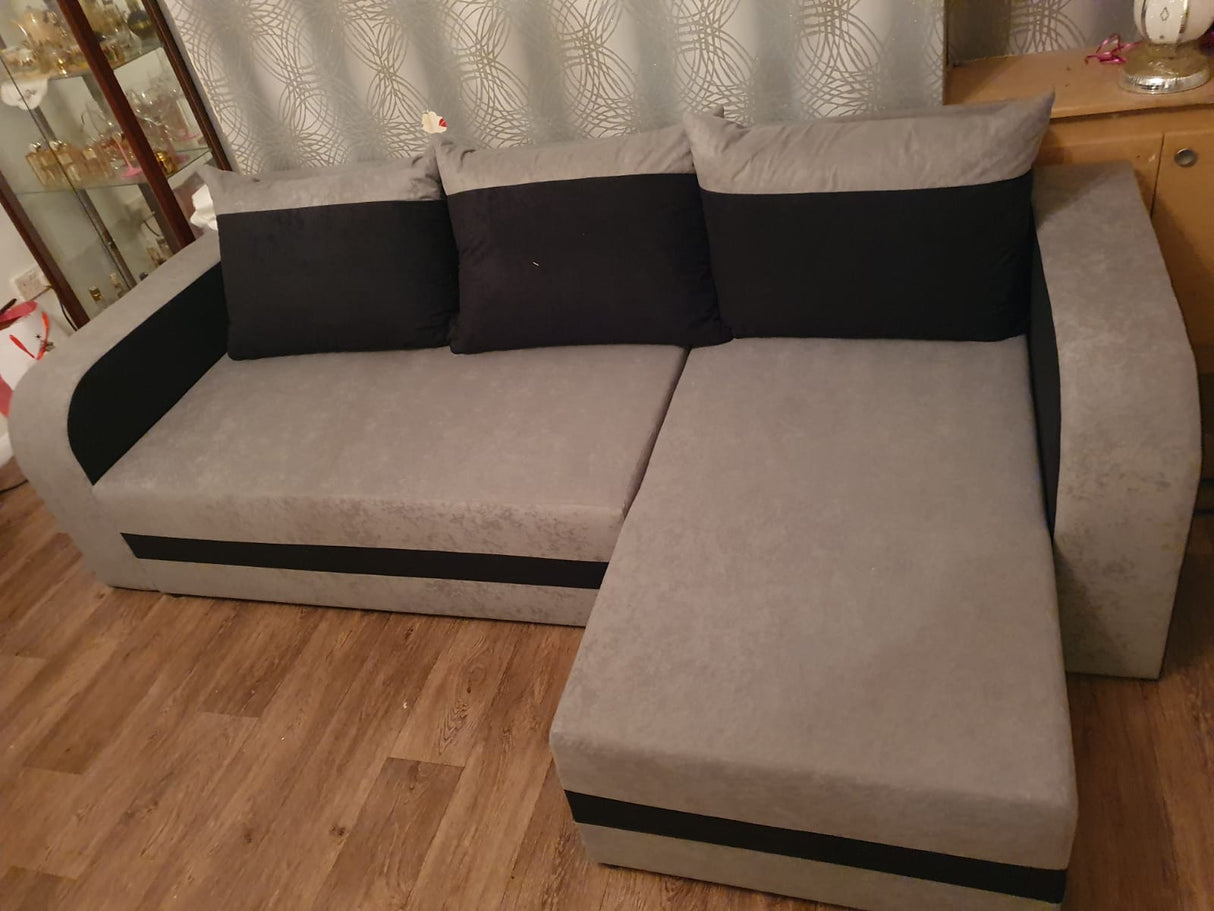 Sofa narożna rozkładana ALEXA SZARA / CZARNY 238cm uniwersalna narożna prawa/lewa / pianka