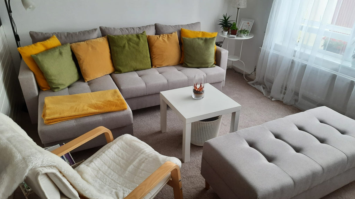 ECKSOFA BETT BRIAN 222CM + STAURAUM HOCKER / OTTOMANE MALMÖ 90 UNIVERSAL RECHTE/LINKE ECKE