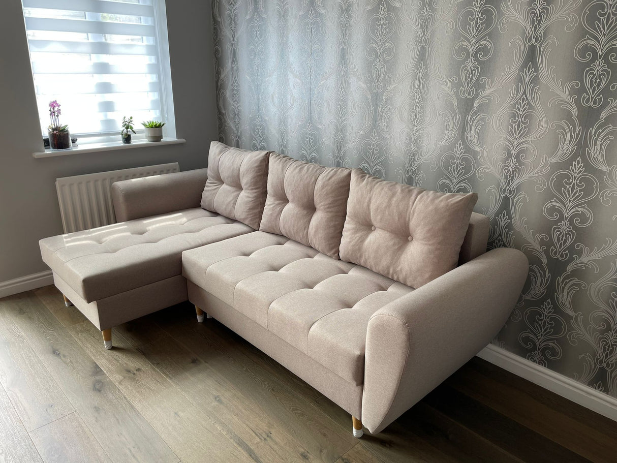 Sofa narożna rozkładana PALMO 2x schowek MALMO 05 240cm uniwersalna prawa/lewa strona narożna / sprężyny bonell + pianka
