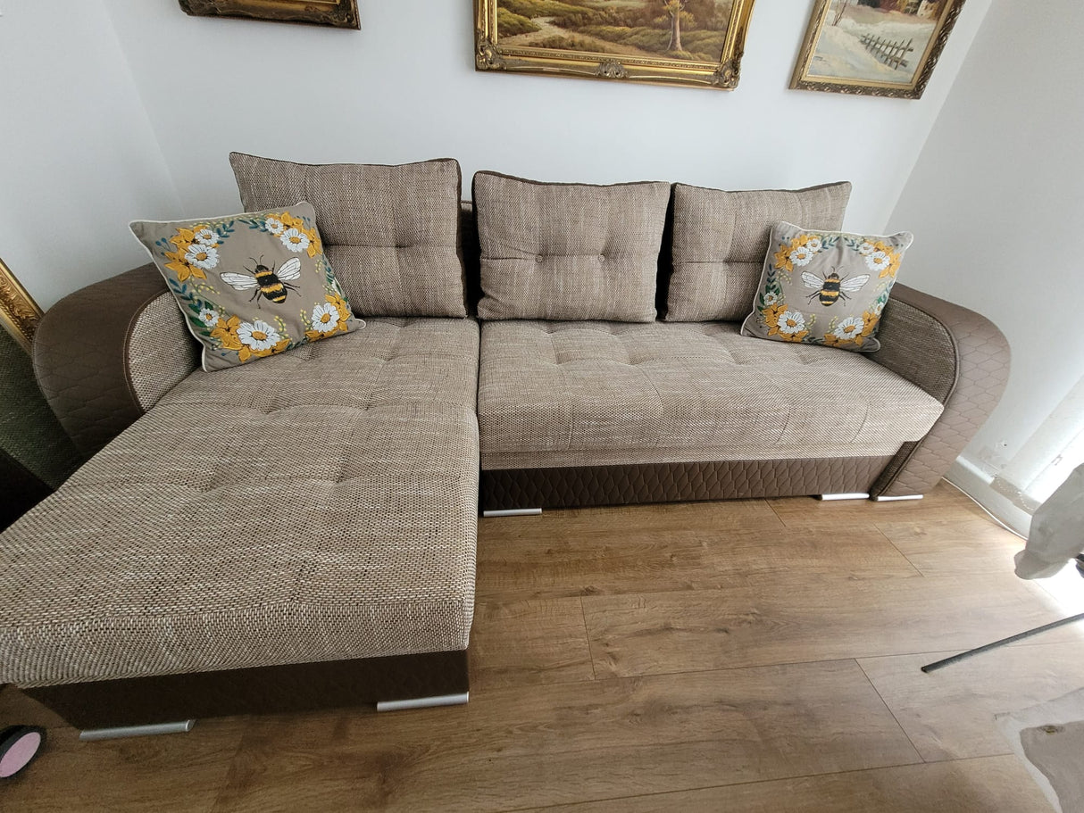 ECKSOFA BETT SAM BROWN BERLIN 03 / W55 236CM 2X STAURAUM universal RECHTE/LINKE ECKE / BONELLFEDERN + SCHAUMSTOFF