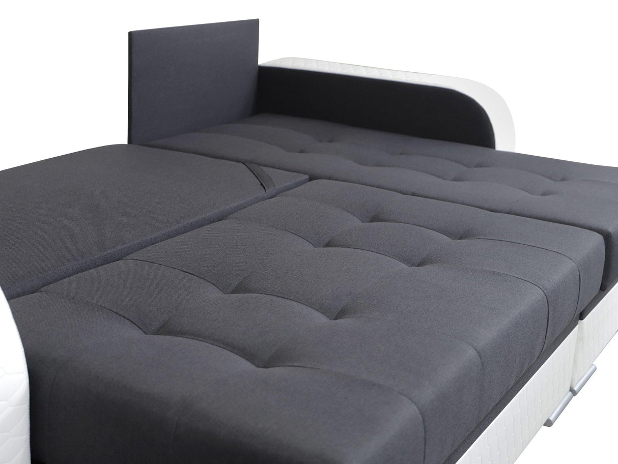 ECKSOFA BETT SAM GRAU / WEISS 236CM 2X STAURAUM UNIVERSAL RECHTE/LINKE ECKE / BONELLFEDERN + SCHAUMSTOFF