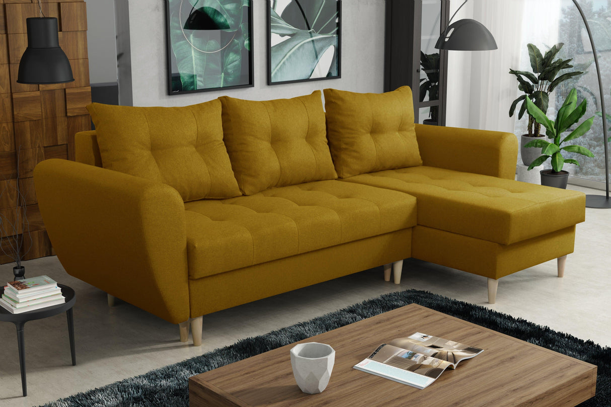Sofa narożna rozkładana PALMO 2x schowek żółty MALMO 41 240cm uniwersalny narożny prawy/lewy / sprężyny bonell + pianka