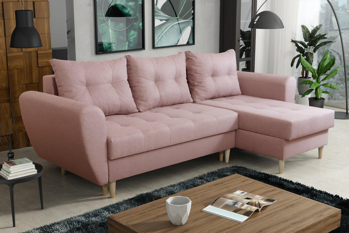 ECKSOFA BETT PALMO 2X STAURAUM PINK MALMÖ 61 240cm universal RECHTE/LINKE ECKE / BONELLFEDERN + SCHAUM