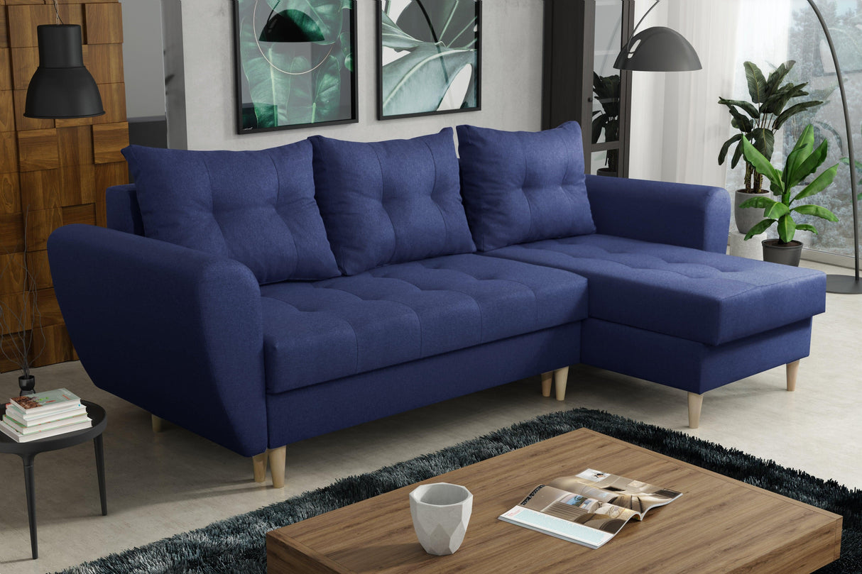 Sofa narożna rozkładana PALMO 2x schowek niebieski MALMO 79 240cm uniwersalny prawy/lewy narożnik / sprężyny bonell + pianka