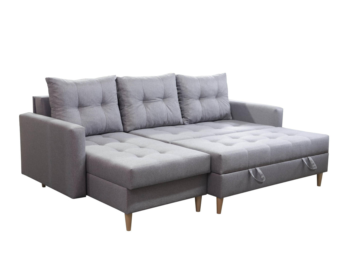 ECKSOFA BETT BRIAN 222CM + STAURAUM HOCKER / OTTOMANE MALMÖ 72 UNIVERSAL RECHTE/LINKE ECKE / BONELLFEDERN + SCHAUMSTOFF