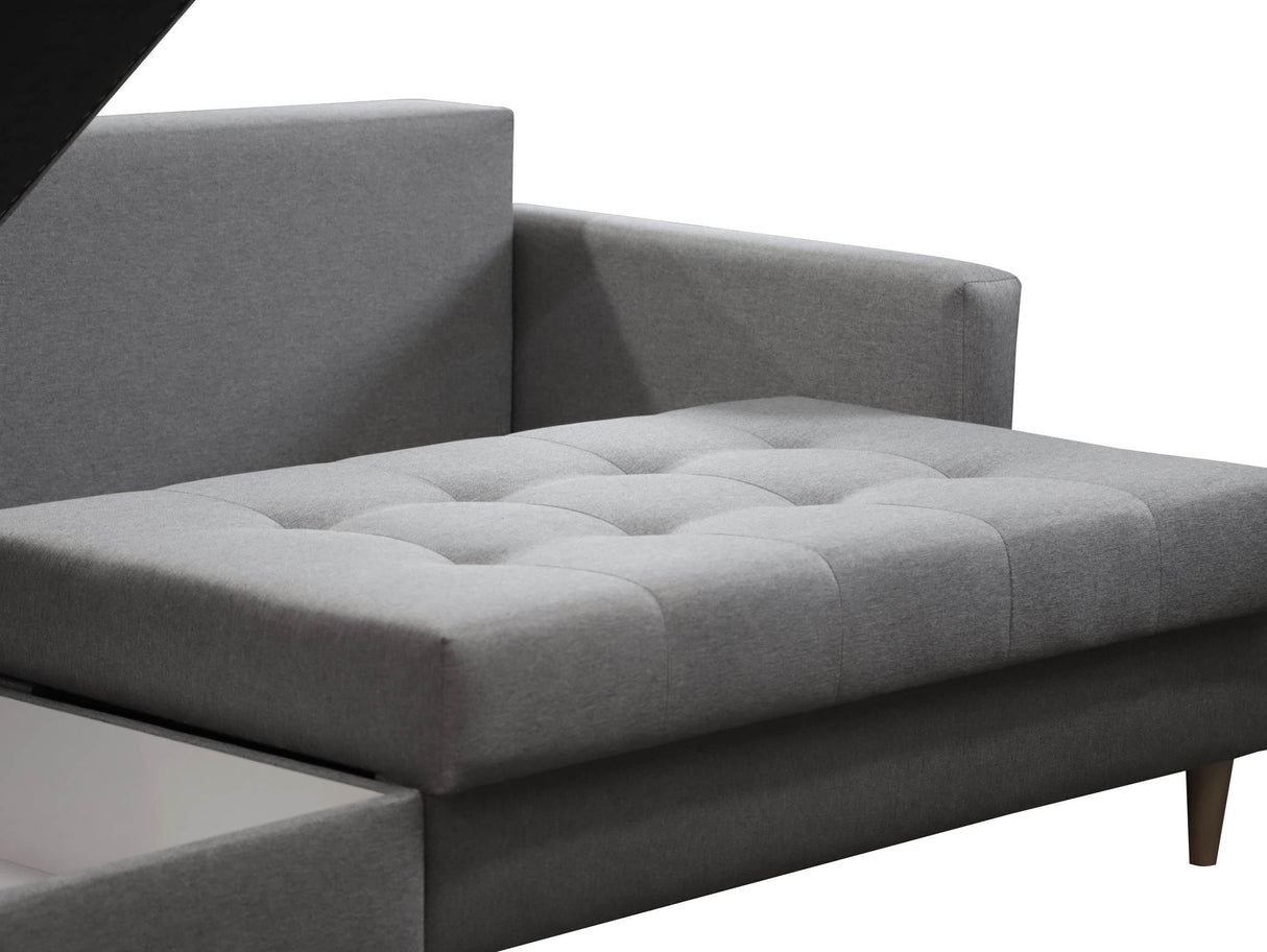 ECKSOFA BETT BRIAN 222CM + STAURAUM HOCKER / OTTOMANE MALMÖ 72 UNIVERSAL RECHTE/LINKE ECKE / BONELLFEDERN + SCHAUMSTOFF